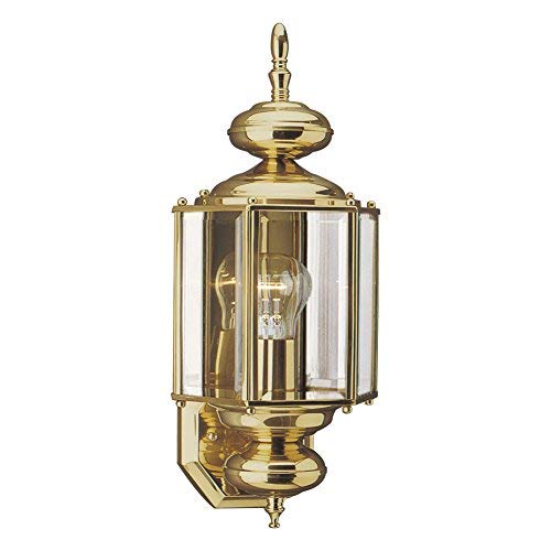 Sea Gull Lighting 8510-02 Classico One-Light Outdoor Wall Lantern with Clear Beveled Glass Panels, Polished Brass Finish