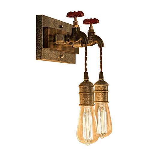 KunMai Vintage Metal Water Pipe Edison Bulb Hanging Indoor Wall Light Sconce Fixture Retro (2-Light)
