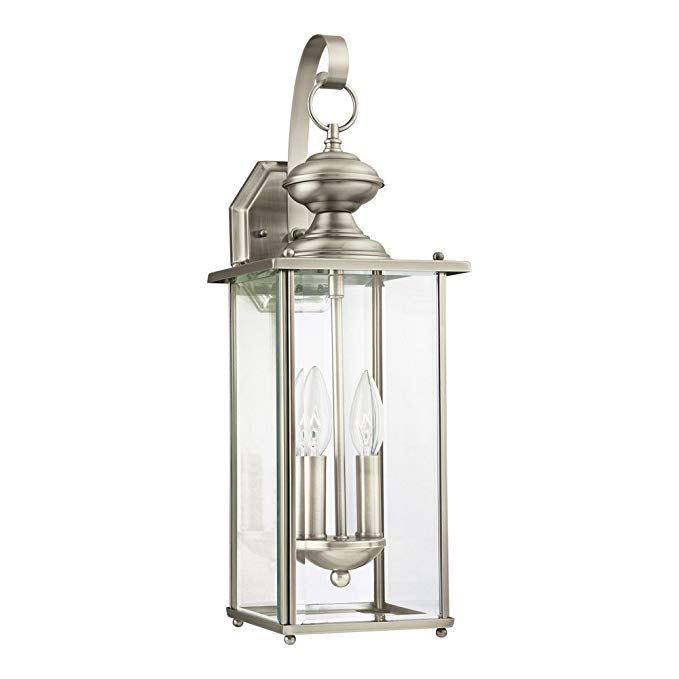 Sea Gull Lighting 8468-965 Jamestowne Two-Light Outdoor Wall Lantern with Clear Beveled Glass Panels, Antique Brushed Nickel Finish