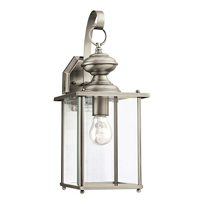 Sea Gull Lighting 8458-965 Jamestowne One-Light Outdoor Wall Lantern with Clear Beveled Glass Panels, Antique Brushed Nickel Finish