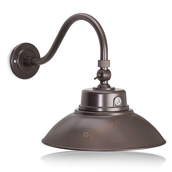 14in. Bronze Gooseneck Barn Light LED Fixture for Indoor/Outdoor Use - Photocell Included - Swivel Head - 42W - 3800lm - Energy Star Rated - ETL Listed - Sign Lighting - 3000K (Warm White)