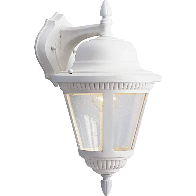 Progress Lighting P5863-30 1-Light Cast Wall Lantern with Clear Seeded Glass, White