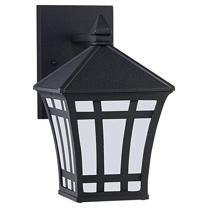Sea Gull Lighting 89131BLE-12 Herrington - One Light Outdoor Wall Mount, Black Finish with Etched/White Glass