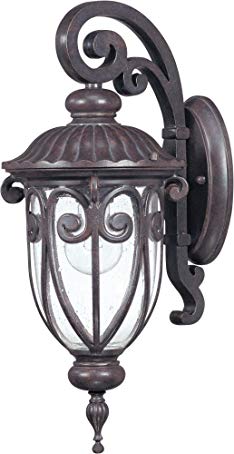 Nuvo 60/2066 Arm Down Wall Lantern with Clear Seeded Glass, Burlwood, Small
