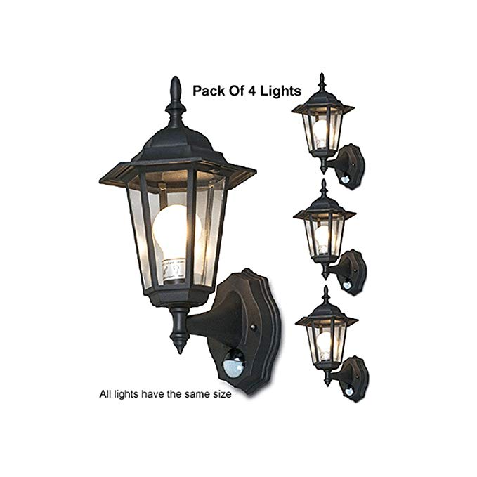 Stylish 6-Panel Wall Lantern System W/IR Motion Sensor + Time/Lux Control (Pack of 4)