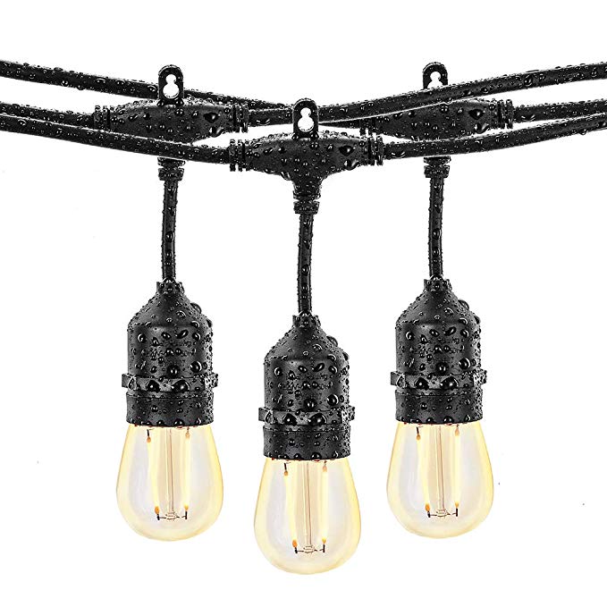 Joddge 2 Pack 48ft Indoor Outdoor String Lights 15 E26 Sockets 32 LED Bulbs S14 (2 Spare Bulbs and Zip Ties) Patio Garden Yard Deck Cafe Weatherproof Commercial Grade [UL Listed]