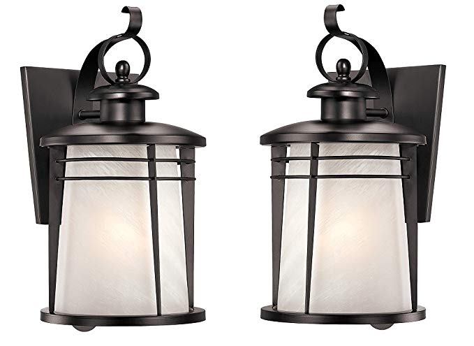 Westinghouse 6674200 Senecaville One-Light Exterior Wall Lantern, Weathered Bronze Finish on Steel with White Alabaster Glass - 2 Pack