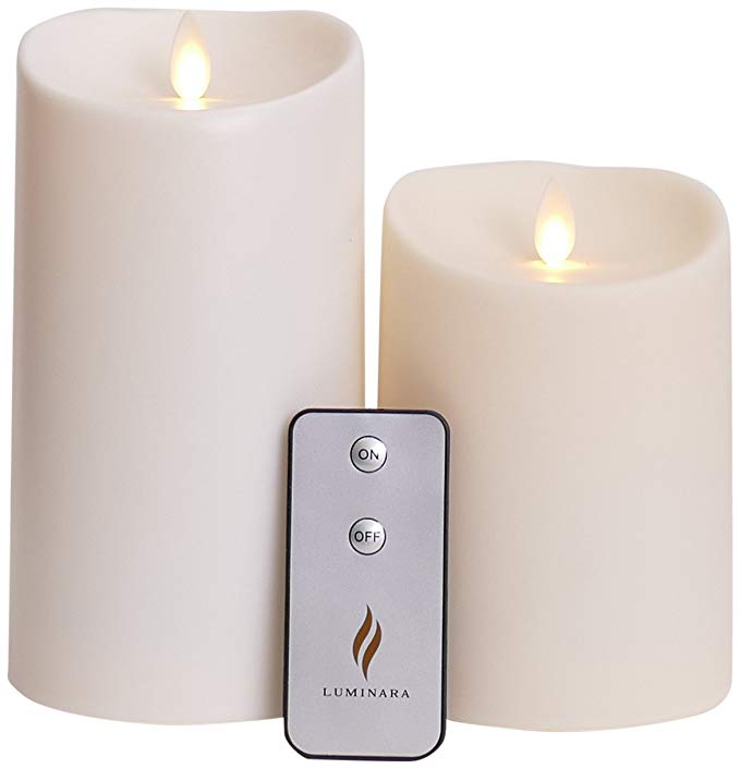 Set of 2 Luminara Outdoor Flameless Candles: 3.75x5 3.75x7 Outdoor Flameless Candles with Timer, Remote Control and Batteries