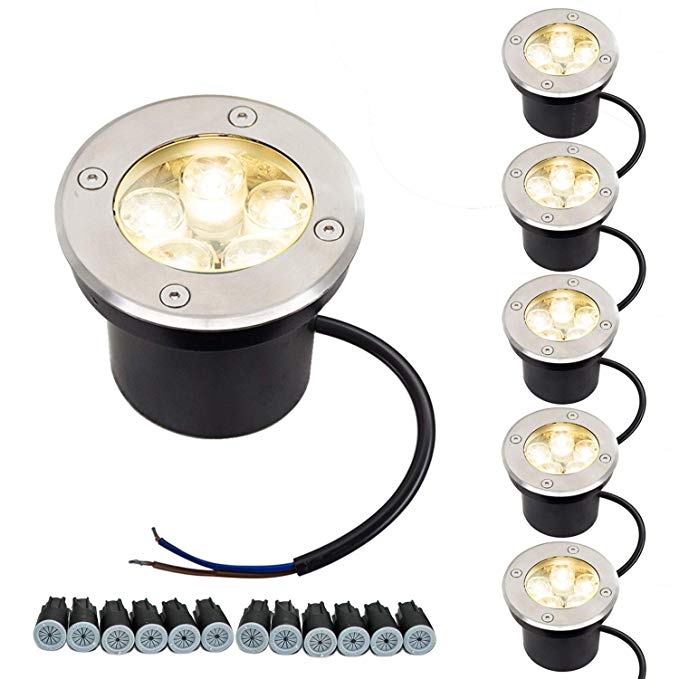 JESLED LED Landscape Lighting Low Voltage Lights 5W In Ground Well Lights DC12V Pathway Lights for Driveway, Deck, Yard Tree, Flood, Outdoor Garden Lights with Waterproof Connector(6 Pack, Warm White)