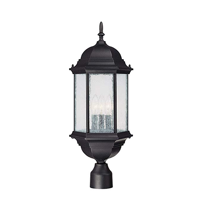 Capital Lighting 9837BK Main Street 3-Light Outdoor Post Lantern, Black with Seeded Glass