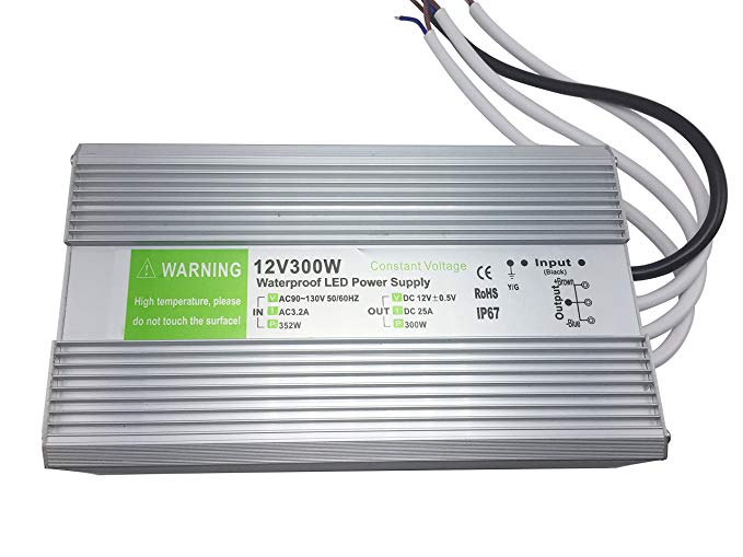 Pearlight 12V IP67 waterproof LED power supply Aluminum Alloy Transformer AC110 to 12 Volt DC Output (300W)