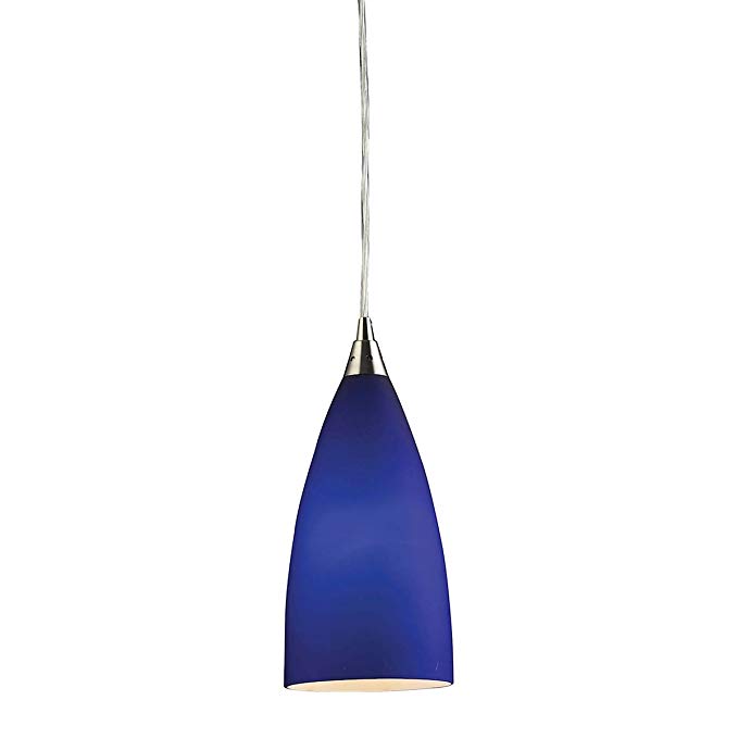 Elk 2581/1 Vesta 1-Light Pendant with Hand Blown Blue Glass Shade, 5 by 12-Inch, Satin Nickel Finish