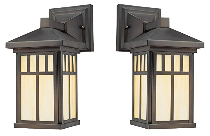One-Light Exterior Wall Lantern on Steel with Honey Art Glass, Oil Rubbed Bronze Finish - 2-Pack