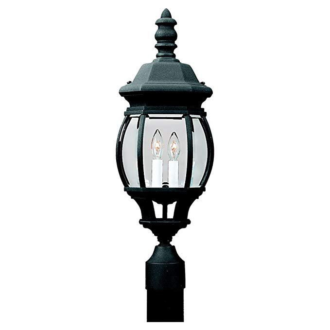 Sea Gull Lighting 82200-12 Outdoor Post Mount with Clear Beveled Glass Shades, Black Finish