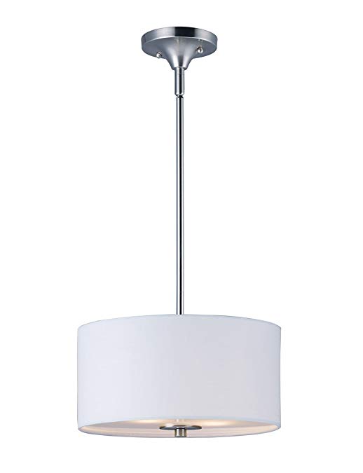 Maxim Lighting 10011WLSN Bongo - Two Light Convertible Pendant, Satin Nickel Finish with White Linen Fabric Shade