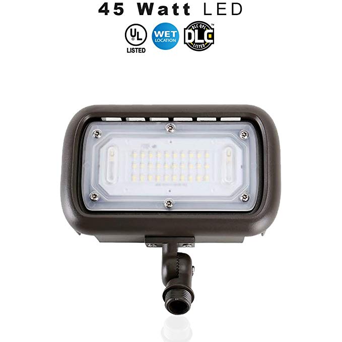 LED Outdoor Security Flood Light, Waterproof, 45 Watt (400W Equivalent) 5400 Lumens, 5000K Daylight White, UL & DLC – Knuckle Mount – 5 Year Warranty (45 Watt 1 pack)
