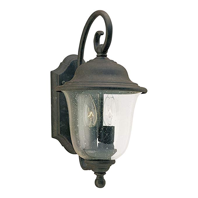 Sea Gull Lighting 8459-46 Trafalgar Two-Light Outdoor Wall Lantern with Clear Seeded Glass Shade, Oxidized Bronze Finish
