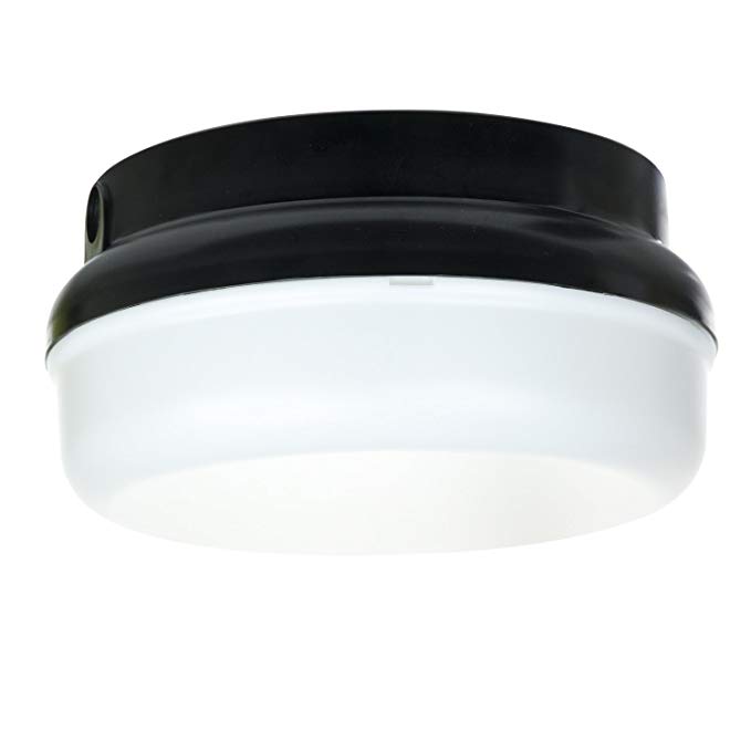 Sunlite 49008-SU LFX/DOD/PTR/BK/WH/40K Decorative Outdoor LED Protek Round Polycarbonate Fixture, Black Finish, White Lens