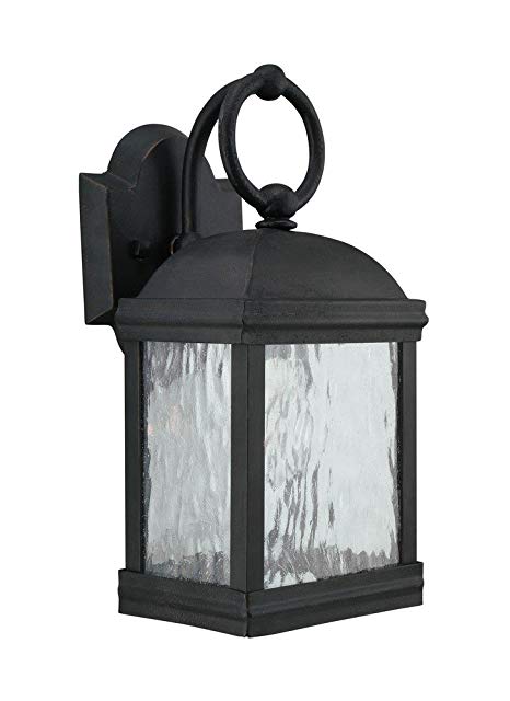 Sea Gull Lighting 88190-802 Outdoor Sconce with Seeded Water Glass Shades, Obsidian Mist Finish