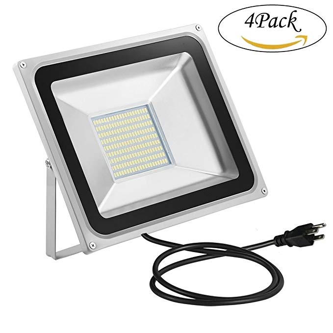 100W LED Flood Light, Oshide Cool White 3-Plug Floodligth, Super Bright Outdoor&Indoor Waterproof Security Light, Landscaping Construction Spot Light Pack of 4
