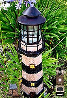 Garden Sunlight C5116G1 Solar Lighthouse Garden Decor , Green/Ivory, White LEDs, (35-Inch)