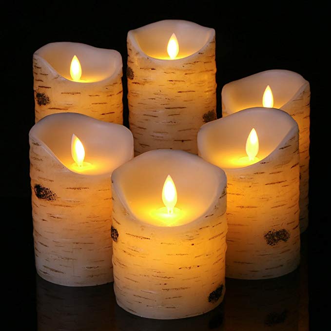 Flameless LED Candles Flickering pillar wedding candle Battery Operated Dancing Flame with 10-key Remot Set of 6 Real Wax Ivory