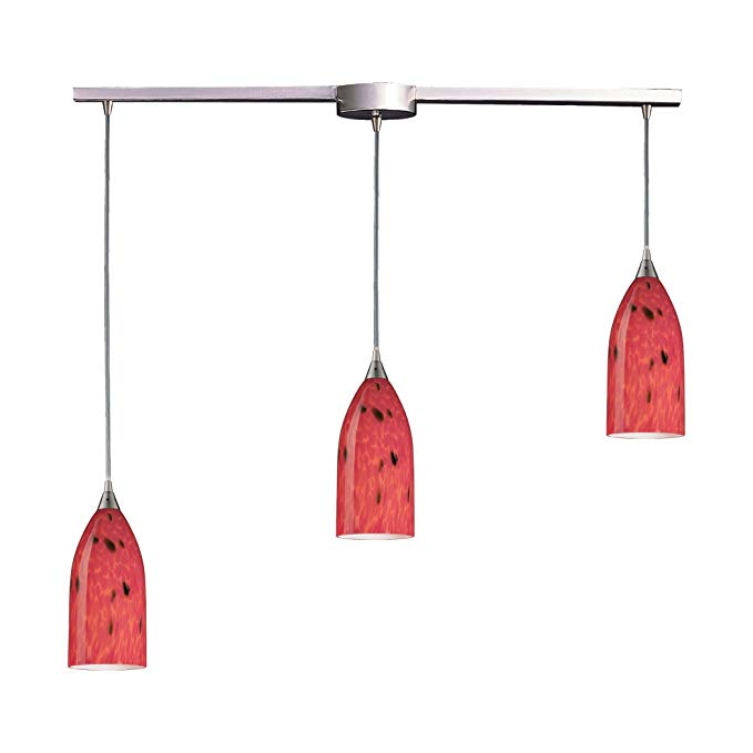 Elk 502-3L-FR 3-Light Pendant In Satin Nickel and Fire Red Glass