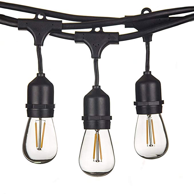 49 FT LED Outdoor String Lights by Bright Path LED - UL Listed - 15 Hanging Sockets - Perfect Patio Lights - 2 Watt Dimmable LED Bulbs