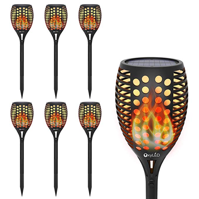 Solar Torch Lights, 6-Pack of OxyLED Garden Pathway Light with Realistic Dancing Flames, Waterproof Landscape Lighting With Auto On/Off Dusk to Dawn for Halloween Christmas Lights Decorations