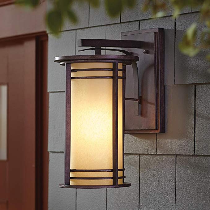 Home Decorators Collection 17.5 in. 1-Light Bronze Outdoor Wall Lantern with Amber Glass