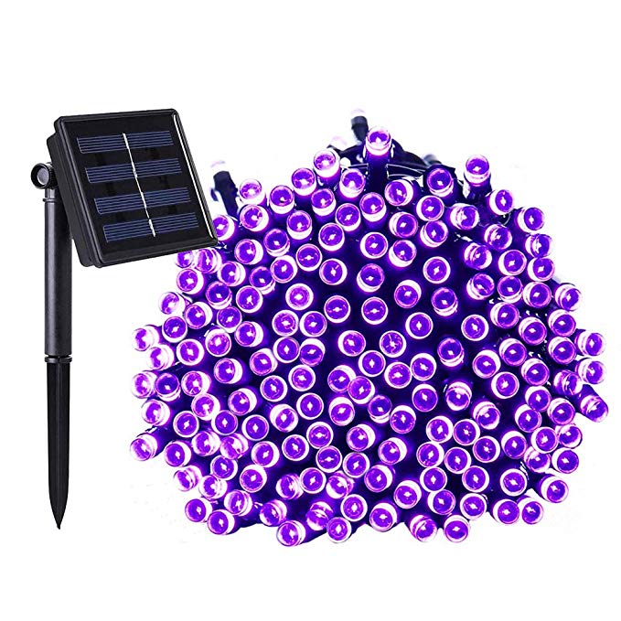Solar Christmas String Lights, 200 LED 72ft Halloween Lights, Xmas Decorative Lights 8 Modes Outdoor Fairy Lighting for Indoor Outdoor Home Garden Patio Wedding Holiday Halloween Theme Party Purple
