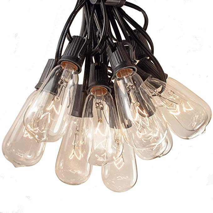 Hometown Evolution, Inc. Vintage Outdoor Patio Deck String Lights (100 Foot, ST40 Clear Bulbs - Black Wire)
