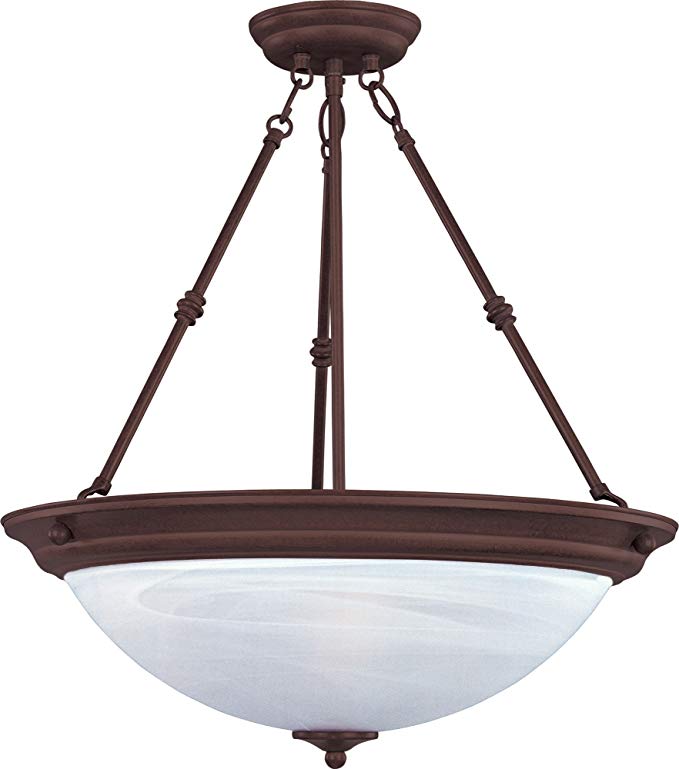 Maxim 5845MROI Essentials 3-Light Invert Bowl Pendant, Oil Rubbed Bronze Finish, Marble Glass, MB Incandescent Incandescent Bulb , 60W Max., Dry Safety Rating, Standard Dimmable, Metal Shade Material, Rated Lumens