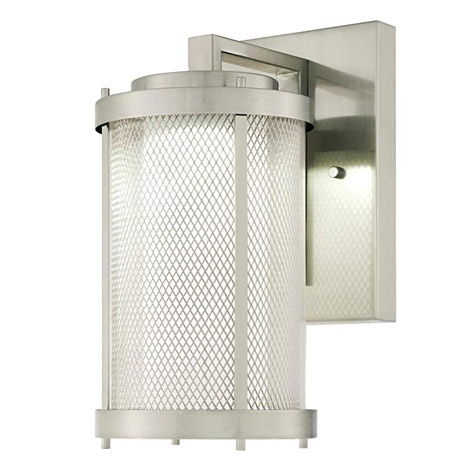 Westinghouse 6318300 Skyview One-Light LED Outdoor Wall Fixture with Mesh, Clear and Frosted Glass, Brushed Nickel