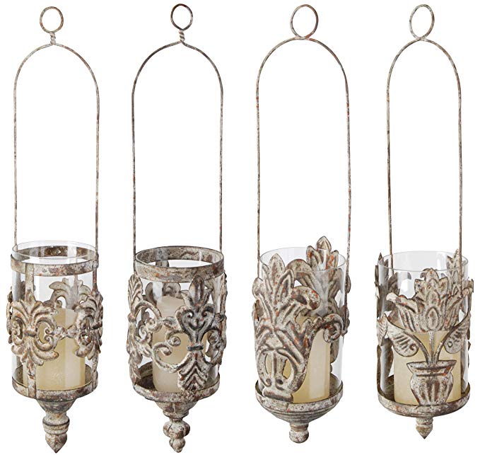 Esschert Design USA AM07S Aged Metal Hanging Lanterns in Assorted Styles, Set of 4