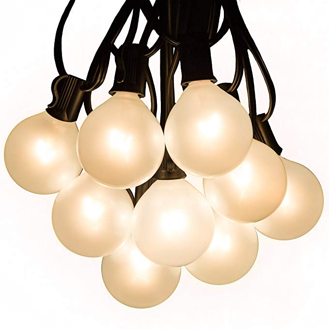 100 Foot Outdoor Globe Patio String Lights - Set of 100 G50 White Pearl 2 Inch Bulbs with Black Cord