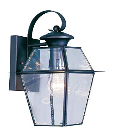 Livex Lighting 2181-04 Westover 1 Light Outdoor Black Finish Solid Brass Wall Lantern with Clear Beveled Glass