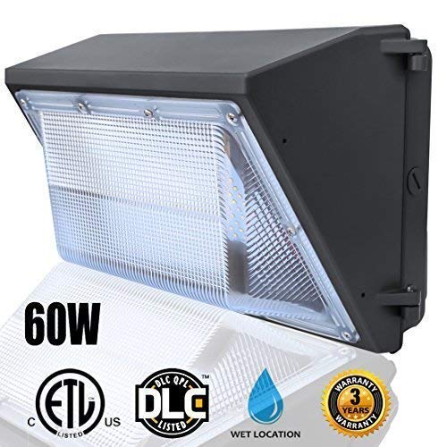 60W LED Wall Pack, LED Wall Pack Light Fixture 5000K(Bright White)- 6000Lumens-Waterproof Outdoor Security Lights, 300 Watt Equivalency- Commercial Grade LED Wall Pack,UL Listed