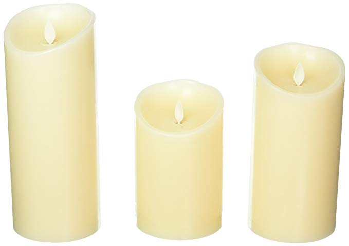 Set of 3 Luminara Flameless Candles 3.5x5 3.5x7 3.5x9 Ivory Moving Flame Candles with Timers and Remote Control