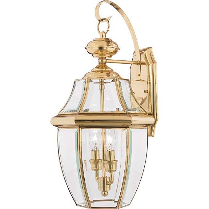 Quoizel NY8317B Newbury 2-Light Outdoor Lantern, Polished Brass
